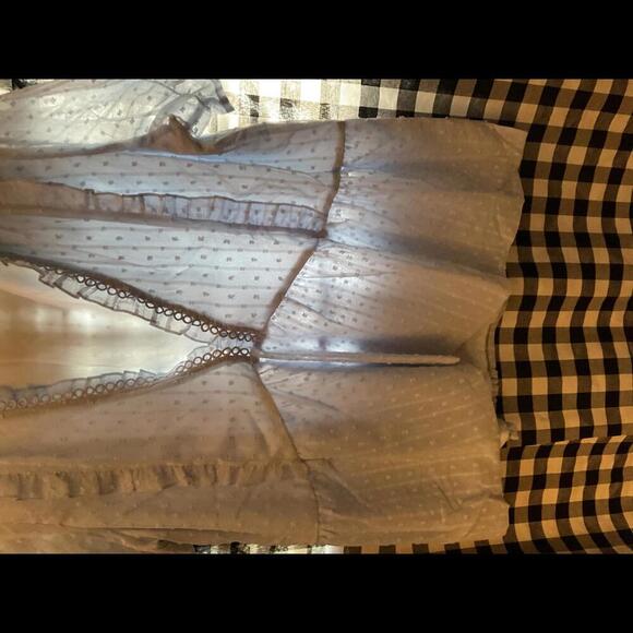 Unbranded Swiss Dot Light Blue Boho Blouse Size XL Ruffles and Crochet - Picture 6 of 10